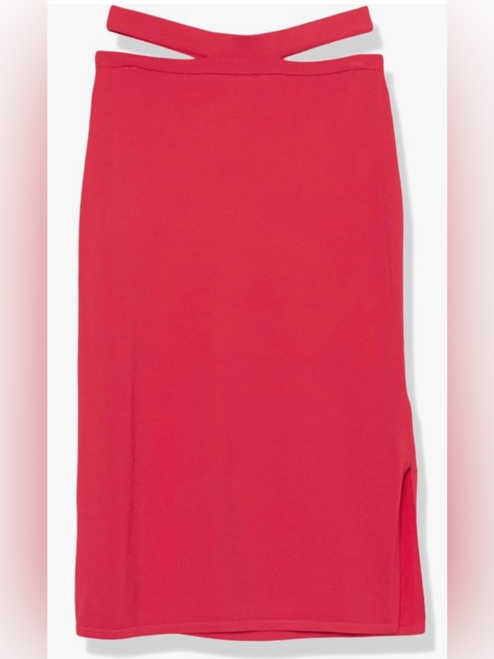 Red Pencil Skirt with Waist Cutout